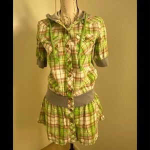 Organic plaid hoody dress .Made in Japan